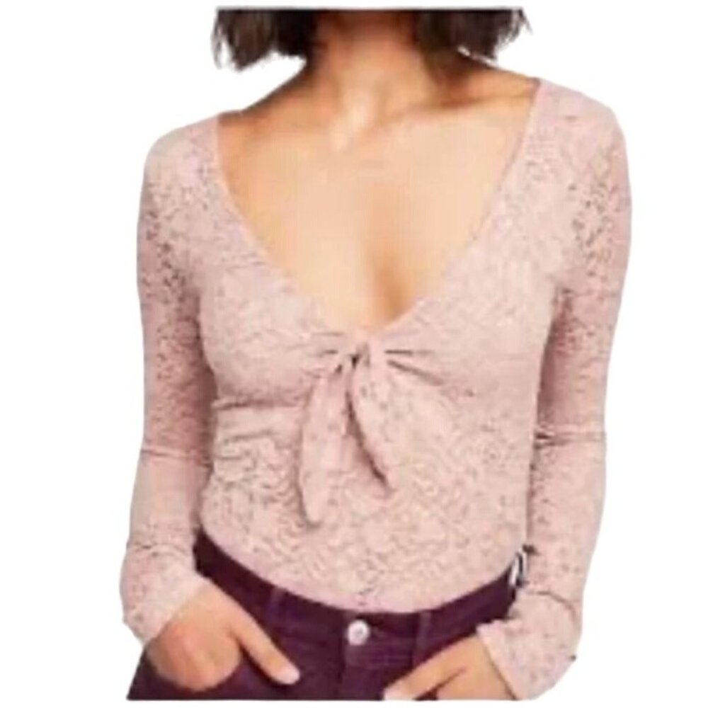Free People Intimately In Your Arms Pink Lacey Coquette Long Sleeve Sz S NEW